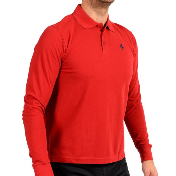 Scuderia Ferrari Men's "Classic With P.R. Horse" Red Long Sleeve Polo Shirt - Picture 2 of 6